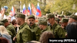 Митинг, посвященный проводам российских военнослужащих 47-й мотострелковой дивизии ВС РФ на войну против Украины. Севастополь, 27 сентября 2022 года