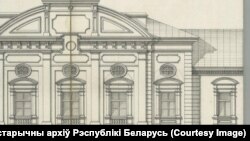 Фасад будынка Дваранскага сходу ў Менску, у якім, побач з гарадзкім тэатрам, праходзілі паседжаньні Ўсебеларускага зьезду ў сьнежні 1917 году.