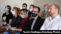 Падчас суду аб ліквідацыі аб'яднаньня «Талака» ў Гомлі. 15 верасьня 2021 г.